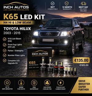K65 Kit H4 Hi and Low Beam Fogs from  2013 H11 x2, Parker's Number plate W5W X4 Reversing Bulb w16W X2 Toyota Keyring x1
