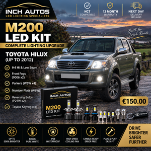M200  (H4 Hi and Low Beam), Fogs (up till 2012) 9006 x2, Parker's Number plate W5W X4, Reversing Bulb P21W X2, and Toyota Keyring x1.